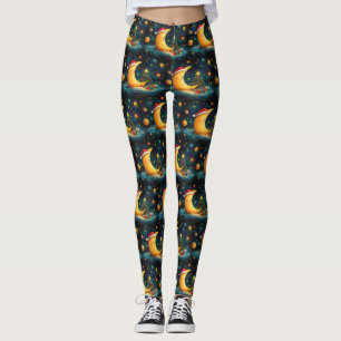 Legging Celebração Divertida da Lua da Galáxia no Natal