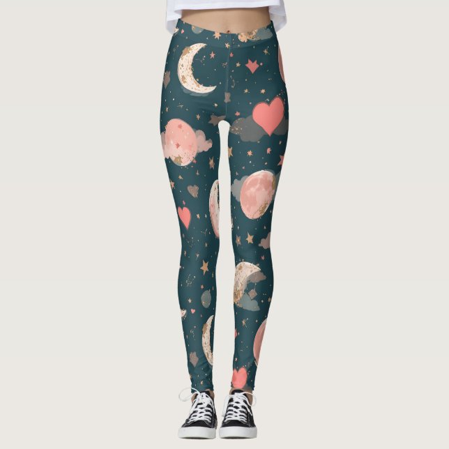 Legging Celestial Romance Dreamy Moon & Stars Valentine Se (Frente)