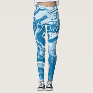 Legging Células de pintura de mármore azul-fluido digital