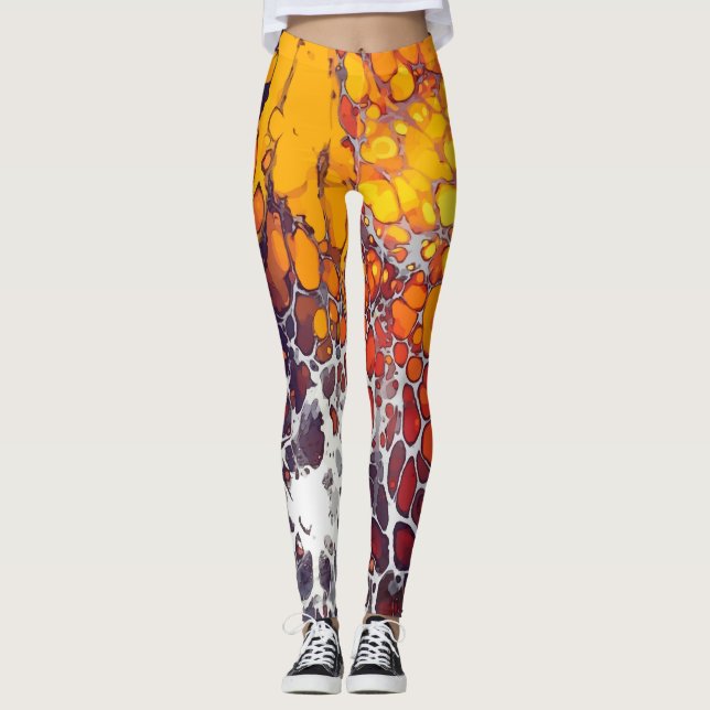 Legging Células graduadas, parte superior amarela, laranja (Frente)