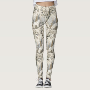 Legging Cena de inverno Tranquila com Lobos Brancos
