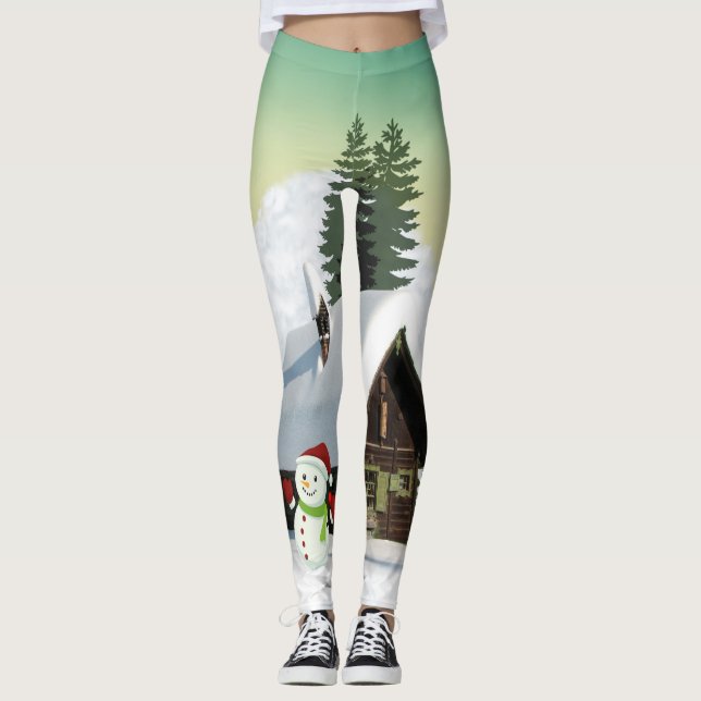 Legging Cena de Snowman de Natal (Frente)