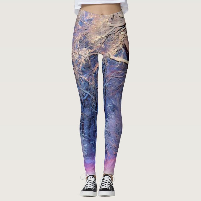 Legging Cenário de inverno com aquarela de árvores nevadas (Frente)
