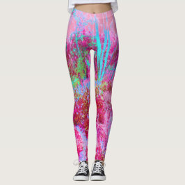 Legging Cenário de Jardim Impressionista Vermelho e Rosa