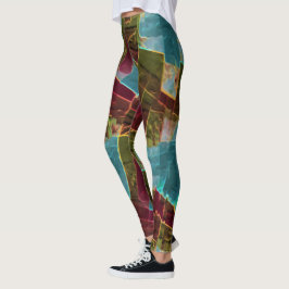 Legging Cera esculpida castanha e azul com aspecto esculpi