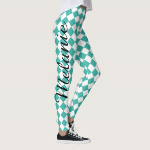 Legging Cerceta bonito da ioga e teste padrão branco do