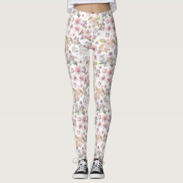 Legging Cereja Flores Rosa Flores Rosa Flores Verde Folhas