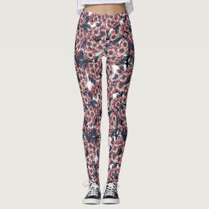 Legging Cereja floresce em rosa e azul