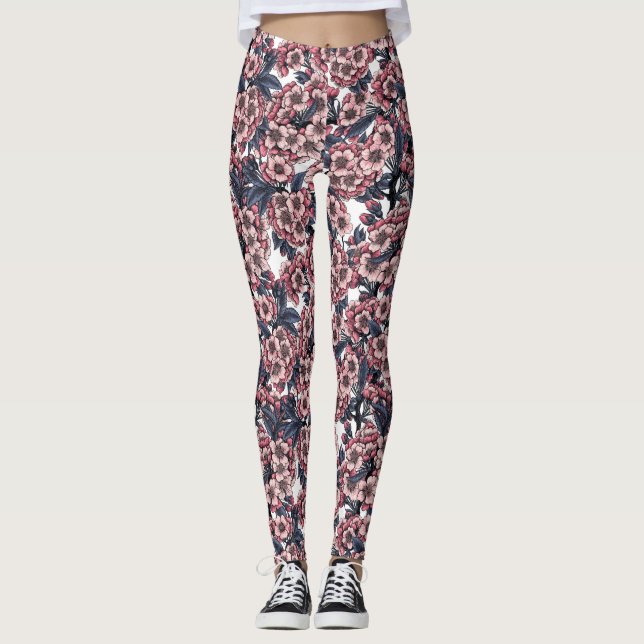 Legging Cereja floresce em rosa e azul (Frente)