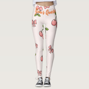 Legging Cerejas e Laços Rosa Fofo Padrão Sem Costura