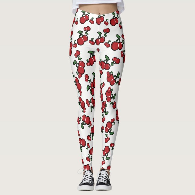 Legging Cerejas Vermelhas & Branco (Qualquer Cor) Frutas F (Frente)