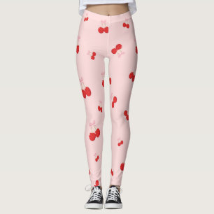 Legging Cerejas Vermelhas com Laços Cor-de-Rosa Coquette C
