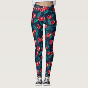 Legging Cerejas vermelhas em azul escuro