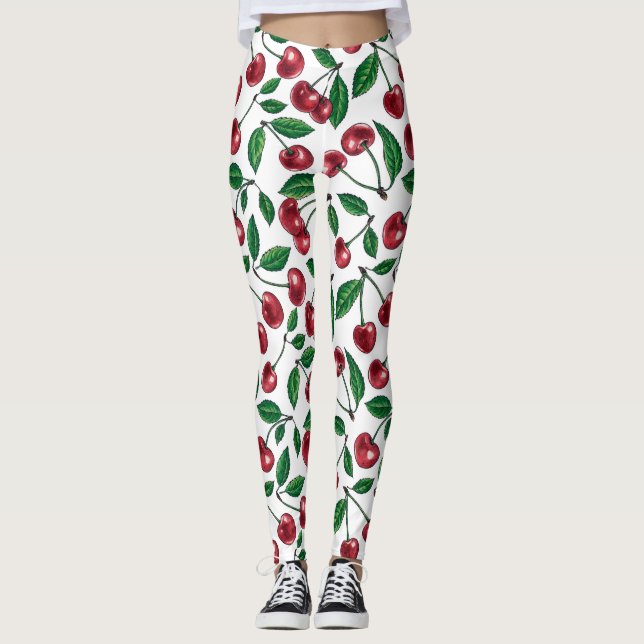 Legging Cerejas vermelhas em branco (Frente)