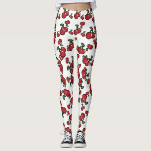 Legging Cerejas Vermelhas & Frutas Fofas Brancas (Qualquer