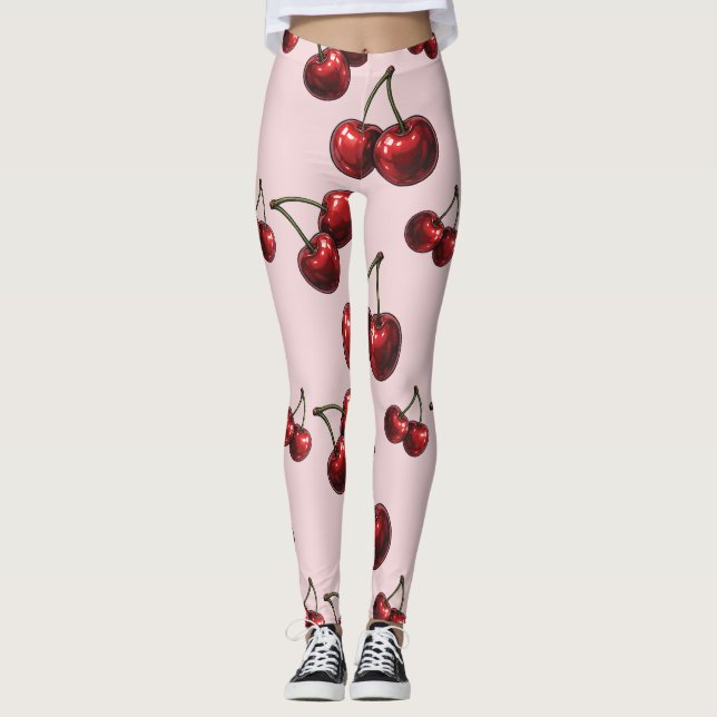 Legging Cerejas Vermelhos Brilhantes "Suculenta e Doce" (Frente)