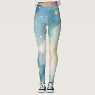 Legging Céu Azul-Amarelo de Aquarela