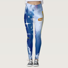 Legging Céu azul com nuvens brancas e cruz Ouro