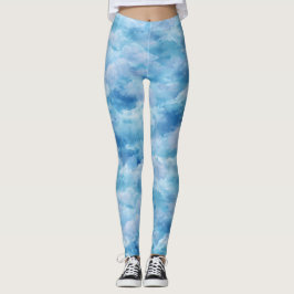 Legging Céu de névoa azul suave em aquarela Padrão abstrat