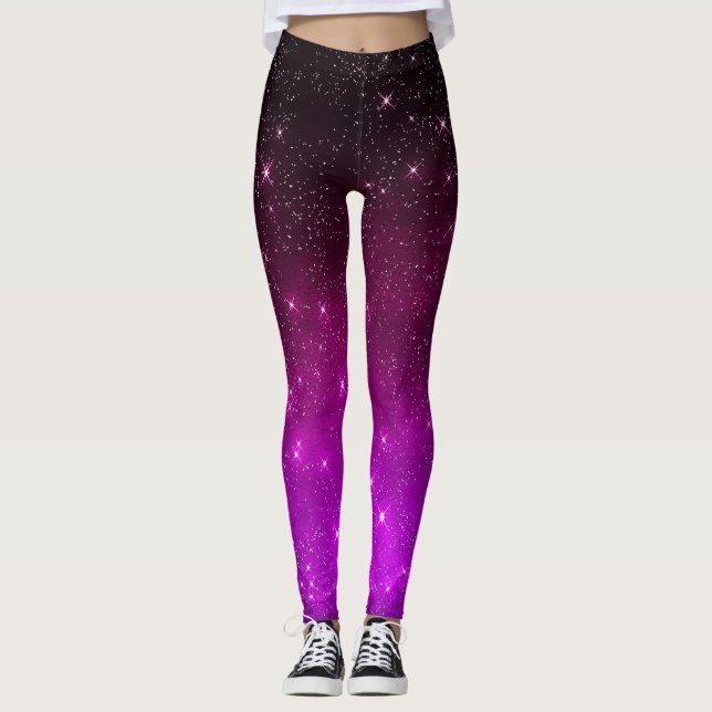 Legging Céu noturno estrelado rosa colorido (Frente)