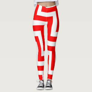Legging Cevon Diagonal de Grande Tamanho Vermelho e Branco