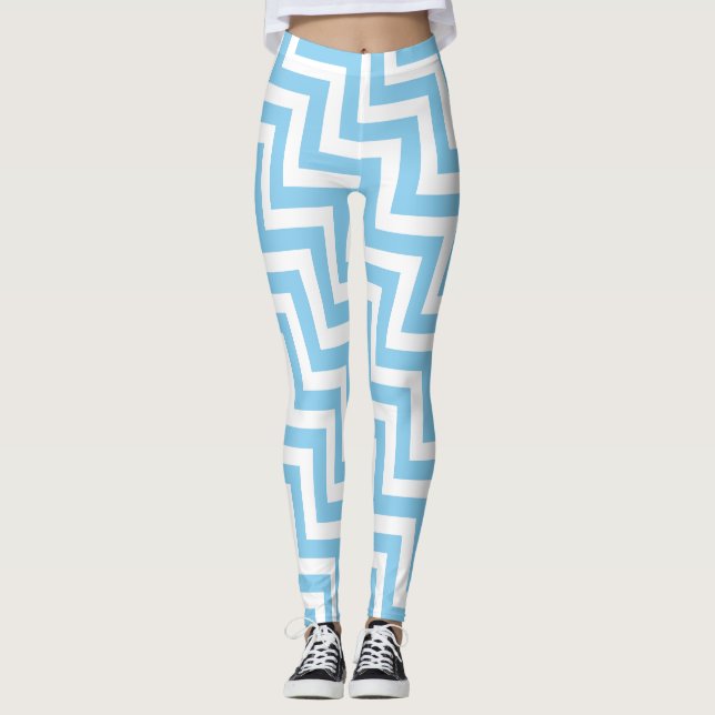 Legging Cevon Diagonal de Tamanho Médio Branco e Azul Bebê (Frente)