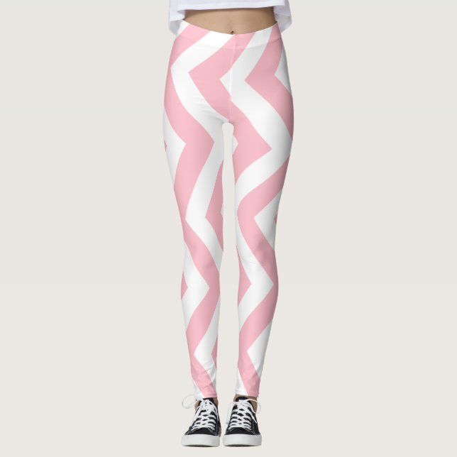 Legging Cevon Vertical, de Tamanho Grande, Rosa e Branco (Frente)