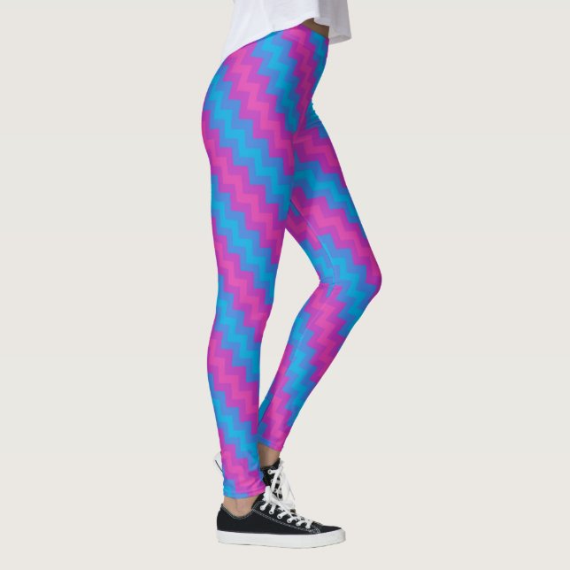 Legging Cevrons de Diagonal Magenta de Turquesa Azul Brilh (Direita)