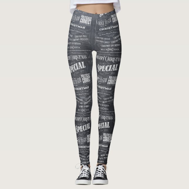 Legging Chalkboard Politicamente Correctic Newsprint Natal (Frente)