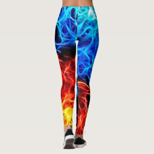 Legging Chamas azuis e vermelhas, teste padrão elétrico,