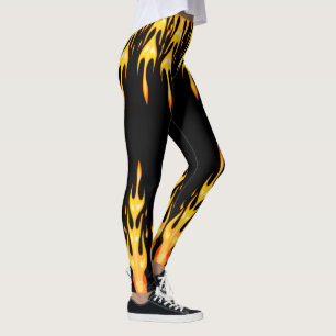 Legging Chamas de fogo amarelo laranja moderno no preto