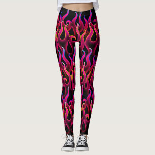 Legging Chamas de Fogo Rosa Vermelhos Witchy