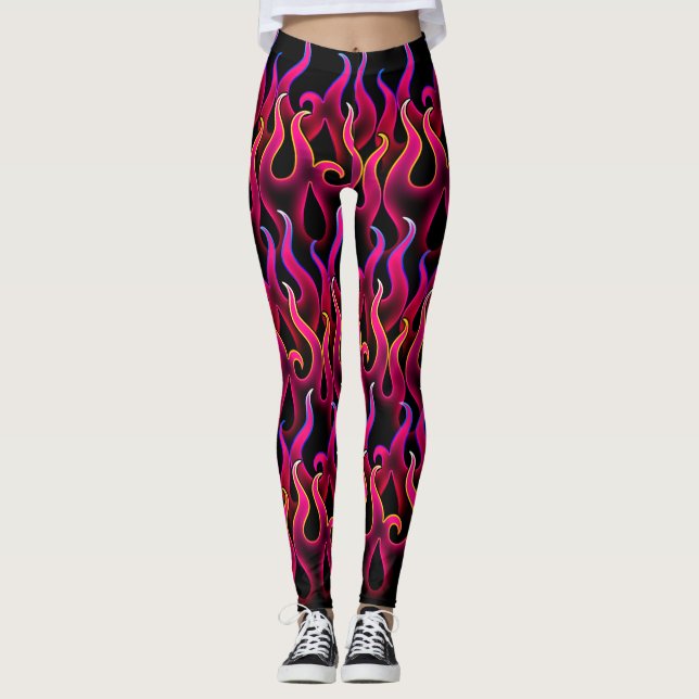 Legging Chamas de Fogo Rosa Vermelhos Witchy (Frente)