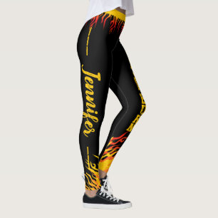 Legging Chamas Motivacionais com Nome no Script em BLACK