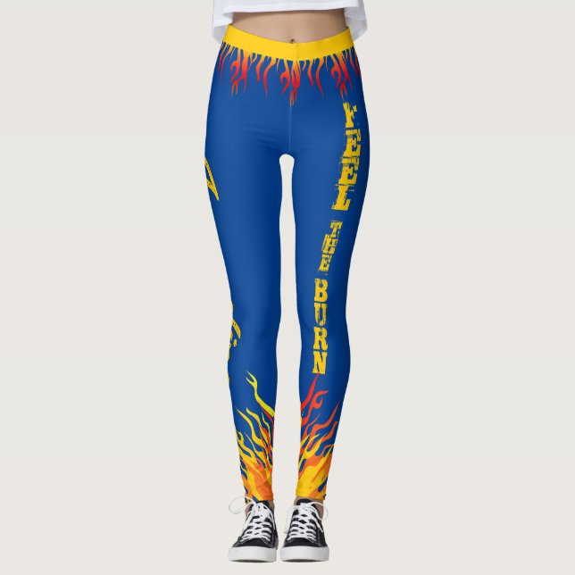 Legging Chamas Motivativas Ouro Script Amarelo DEEP BLUE (Frente)