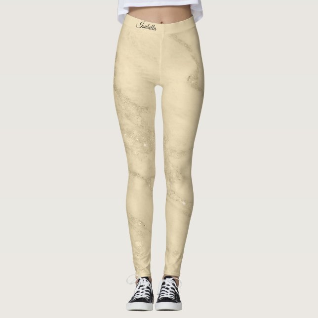 Legging Champanhe de luxo Dourado Mármaco Leve Adicionar T (Frente)