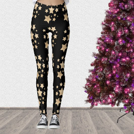 Legging Champanhe dourado farelo farelo brilha estrelas