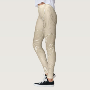 Legging Champanhe Fundo Branco e Brilhante