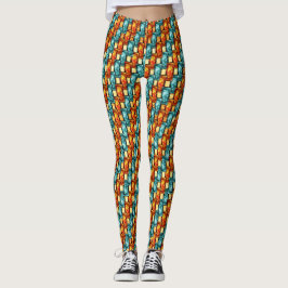 Legging Chapas retangulares cianas laranja esculpidas e ma