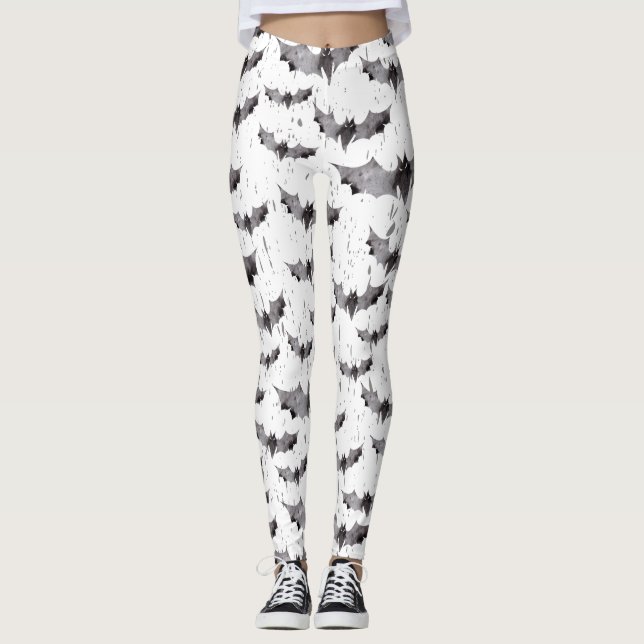 Legging Chapéu Branco e Preto-Branco Bats Halloween (Frente)