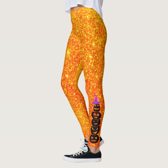 Legging Chapéu de Bruxa Empilhou Bombas Glitter Halloween (Esquerda)