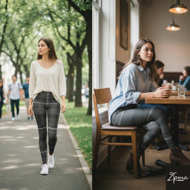 Legging Charcoal Gray Monochromatic Square Plaid Tartan