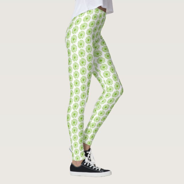 Legging Chartreuse Green Daisy Impressão, Hippie Flower Im (Direita)