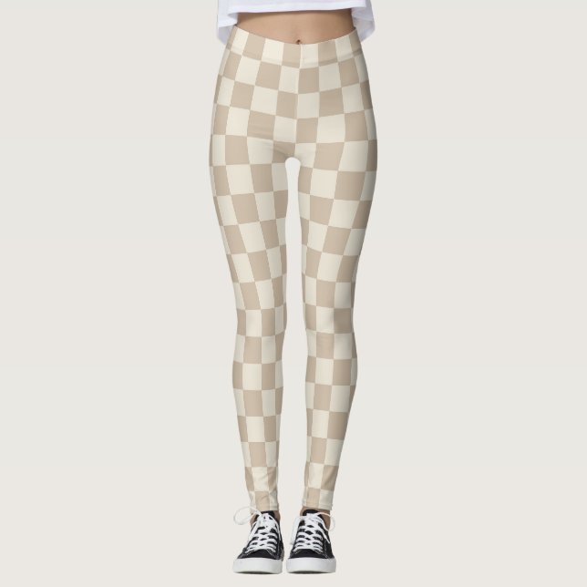 Legging Checkerboard castanho e bege (Frente)