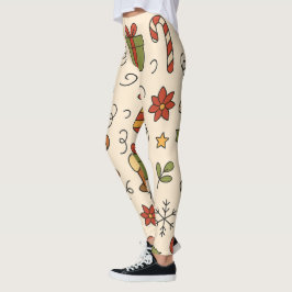 Legging Cheerful Christmas Doodle Pattern