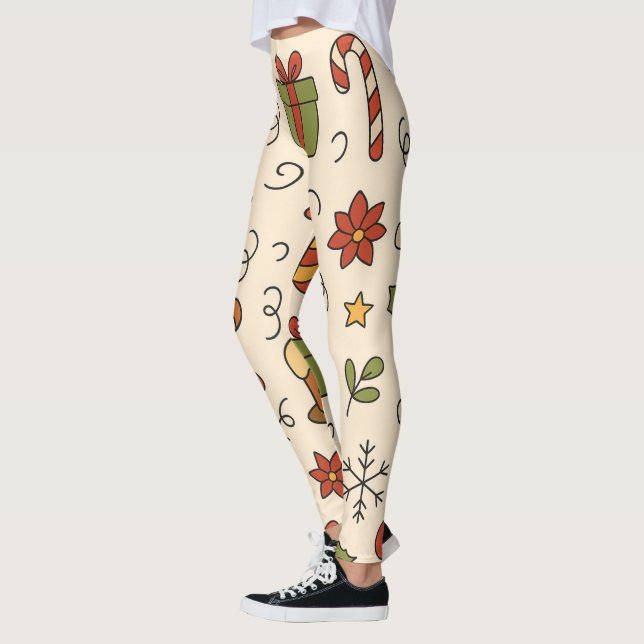 Legging Cheerful Christmas Doodle Pattern (Esquerda)