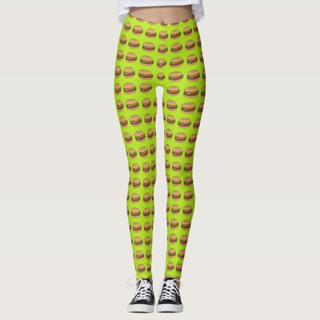 Legging Cheeseburgers design de fundo do limão (Frente)