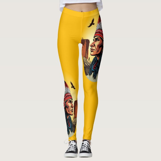 Legging Chefe Americano Nativo na paisagem selvagem Sunset (Frente)