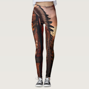 Legging Chefe Indígena Americano Nativo em Moderno Persona