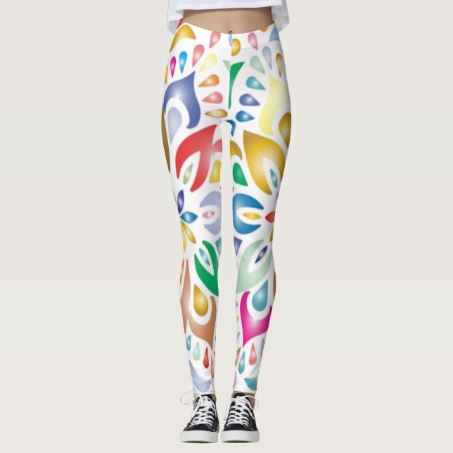 Legging Cheio de Padrão de Arte Floral (Frente)